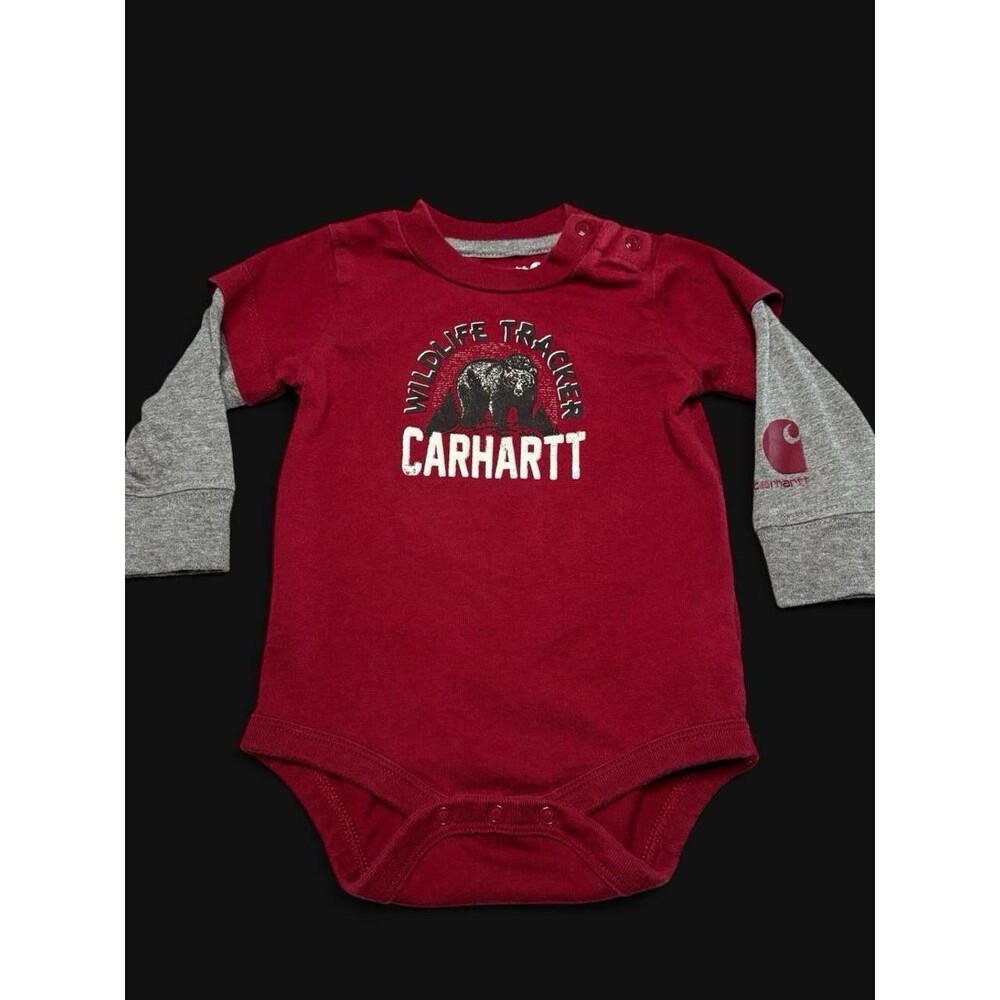 Carhartt Baby Boy Wildlife Tracker Bear Layered Bodysuit Burgundy 6M